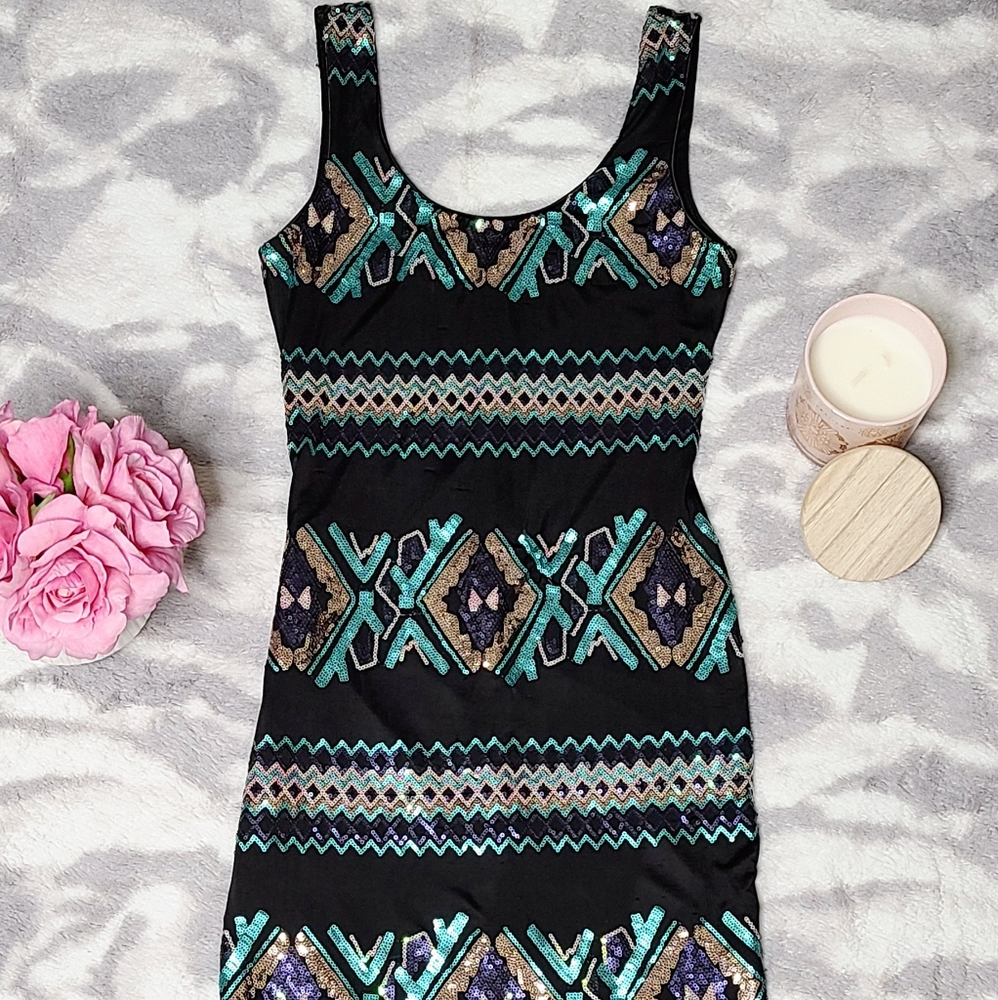 Black sequin midi dress